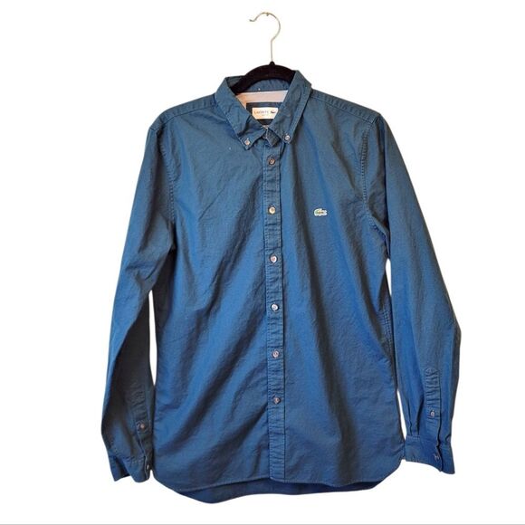 Lacoste Men's Teal Blue Slim Fit Stretch Button Down Shirt Size US M - Picture 1 of 6